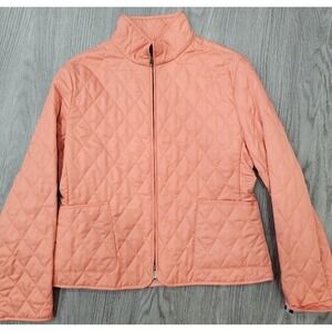 BURBERRY Women's Large Light Orange Quilted Zip Jacket Nova Plaid Lining